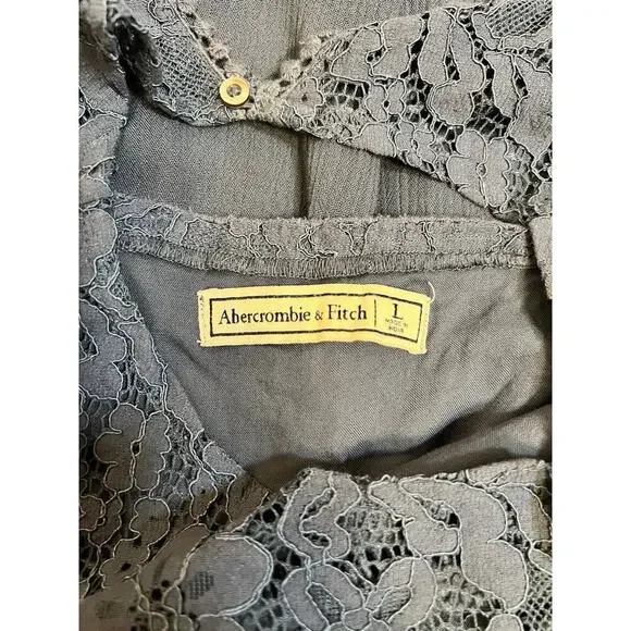 Abercrombie Lace and Chiffon Dress NWT Knee Length Dusty Blue Size Large - Picture 7 of 10